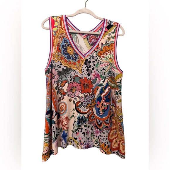 Johnny Was Tops - JOHNNY WAS‎ Janie V-Neck Tank Tunic Top Paisley Size L NWT